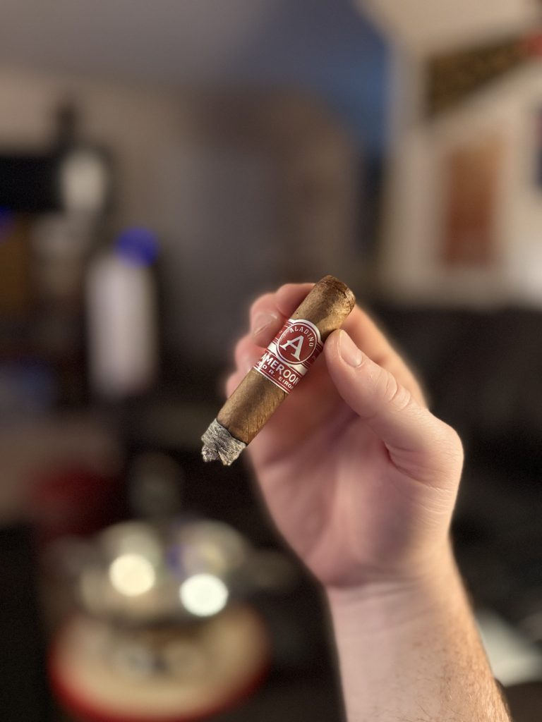 Aladino Cameroon Super Toro held in hand with an intact ash during the review.